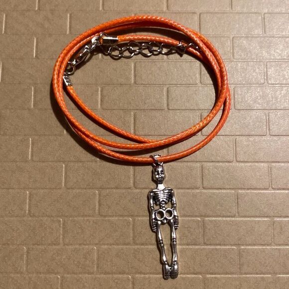 Creepy, Large Skeleton Pendant, With Black Wax Cord Adjustable Neckace - Picture 9 of 9